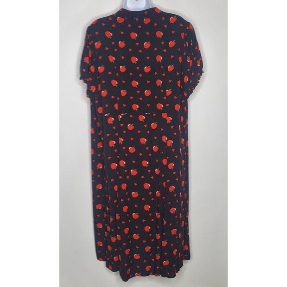Modcloth X Collectif Womens Gwendolyn Love Apples Tea Dress Size US 16 Black Red - Picture 2 of 8